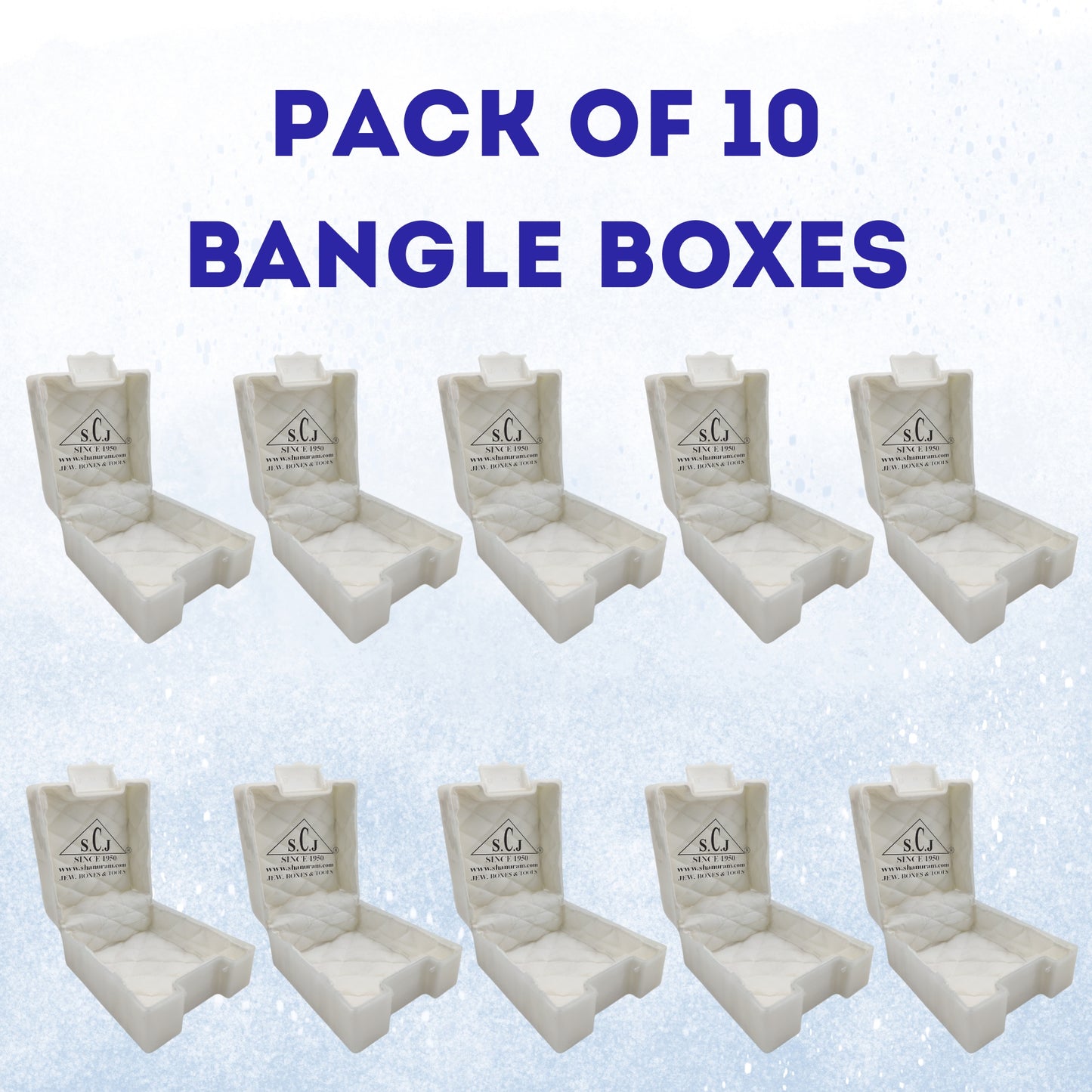 SCJ Bangle Box – Pack of 10 Off White Plastic Jewellery Boxes with White Cloth Lining