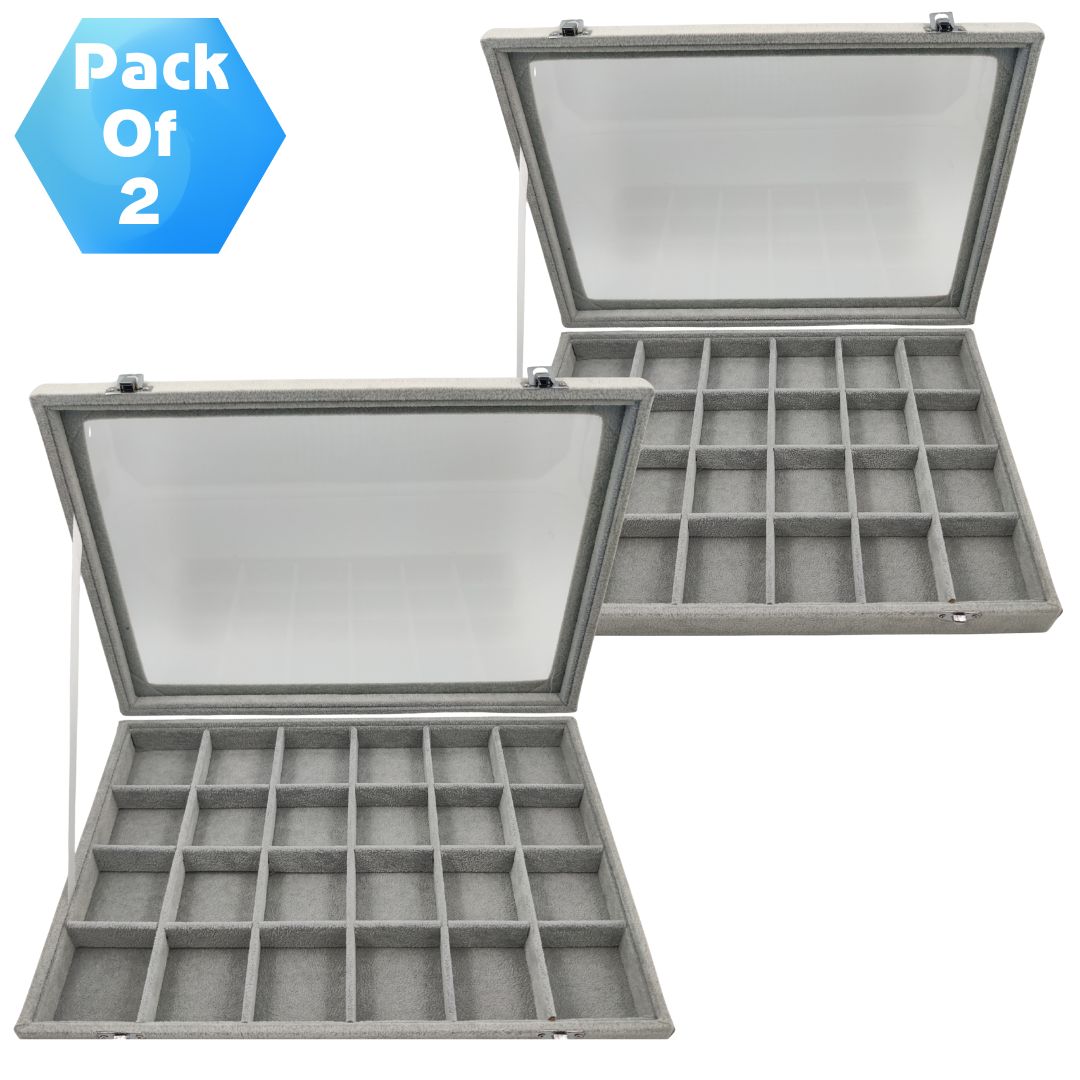 Pack of 2 – 24-Grid Jewellery Storage Display Boxes | Multi-Compartment Jewelry Organizer