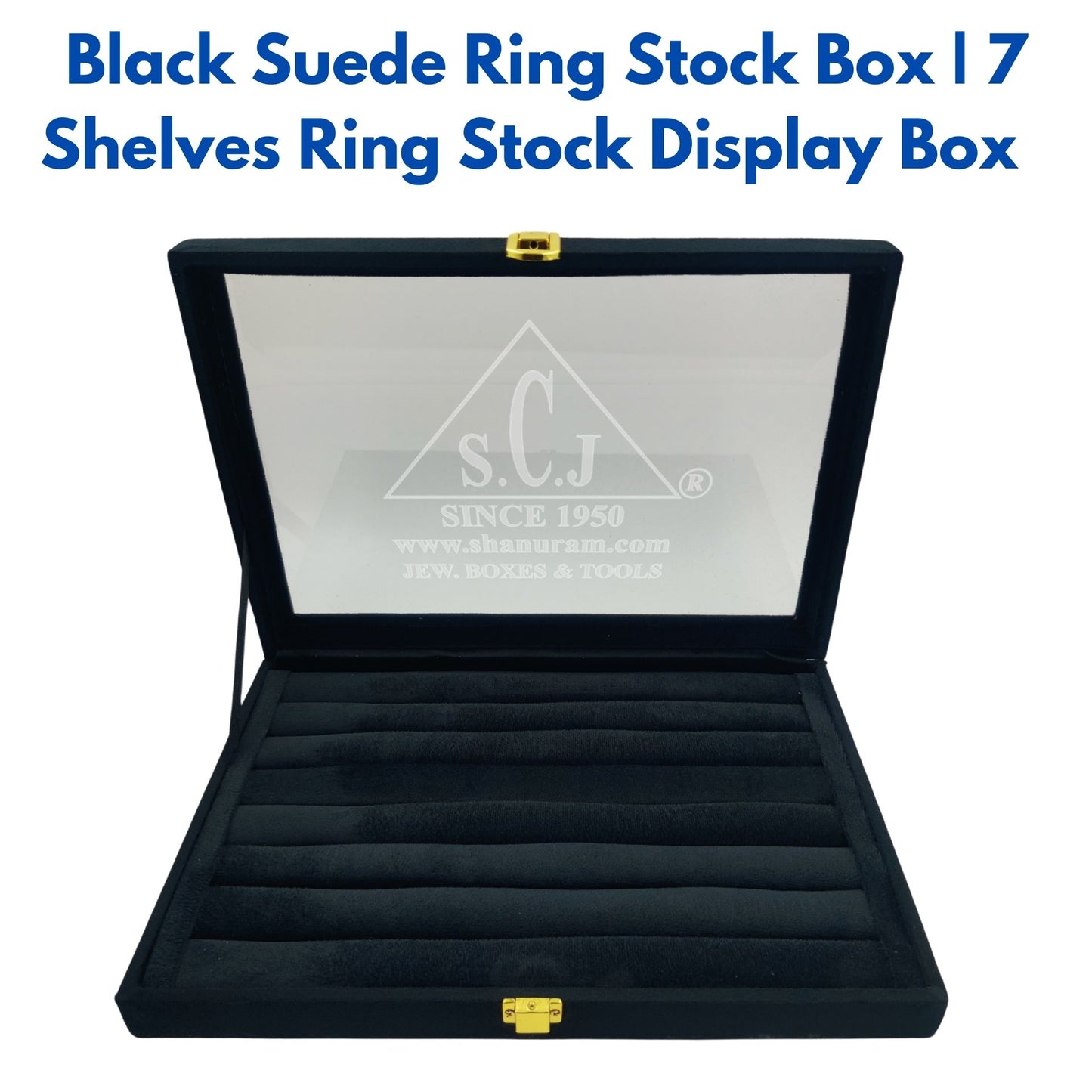 Black Suede Ring Stock Display Box | 7 Shelves Bulk Ring Stock Display Box | Ring Storage Display Box