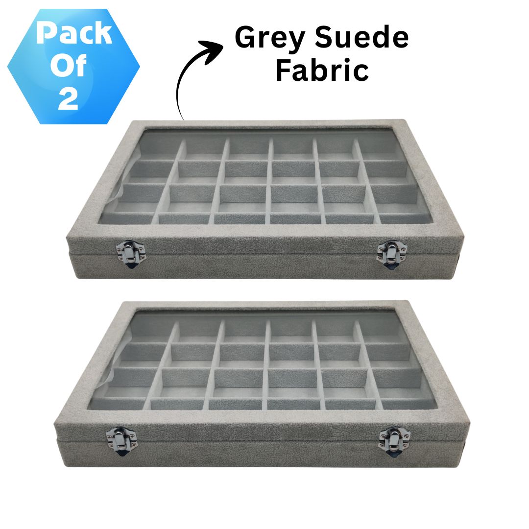 Pack of 2 – 24-Grid Jewellery Storage Display Boxes | Multi-Compartment Jewelry Organizer