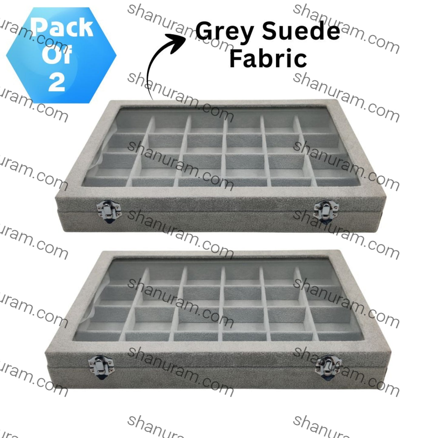 Pack of 2 – 24-Grid Jewellery Storage Display Boxes | Multi-Compartment Jewelry Organizer