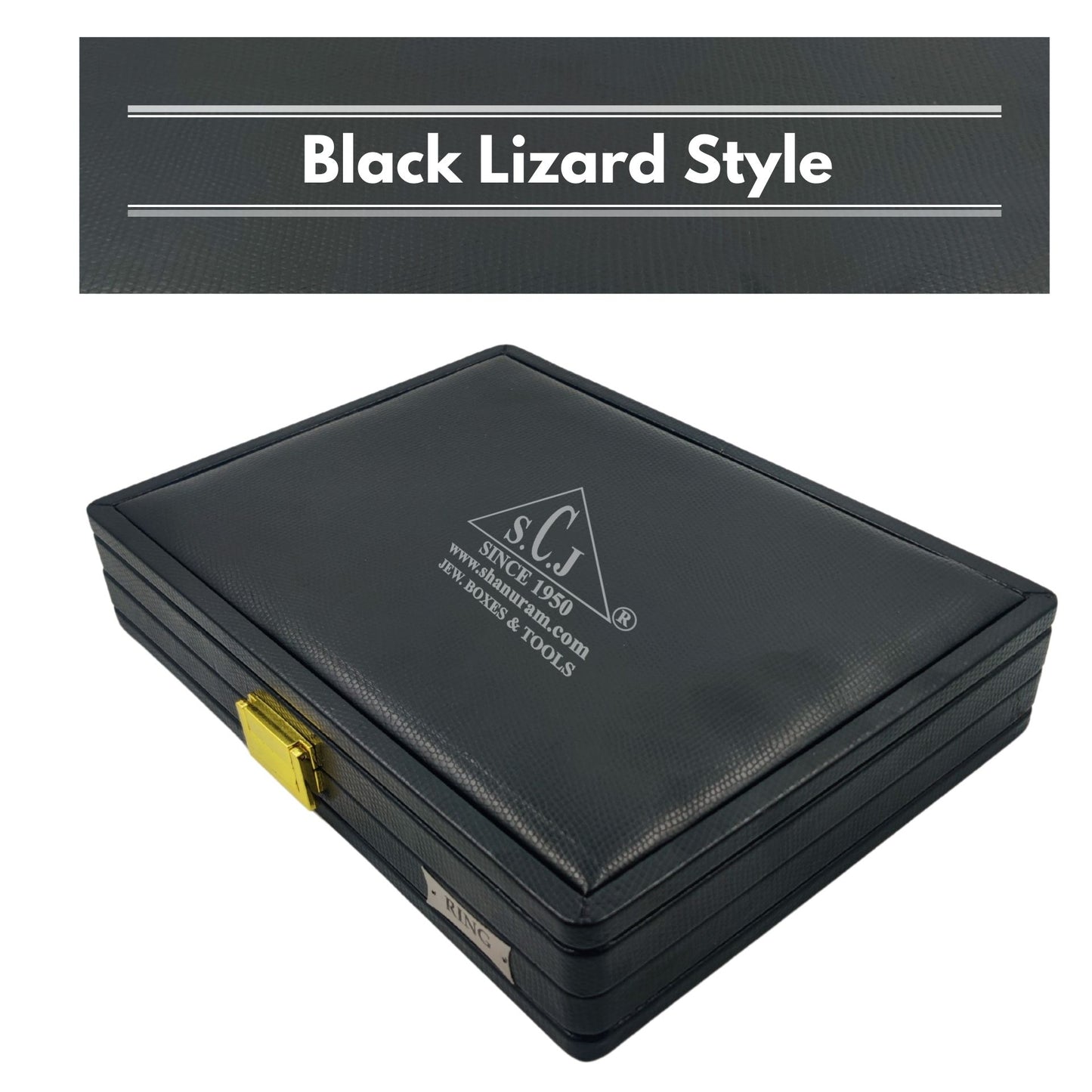 Pack of 2 Black Lizard Ring Cream Stock Box 11 x 8 x 2 Inch | Premium Ring Storage Jewellery Display Box