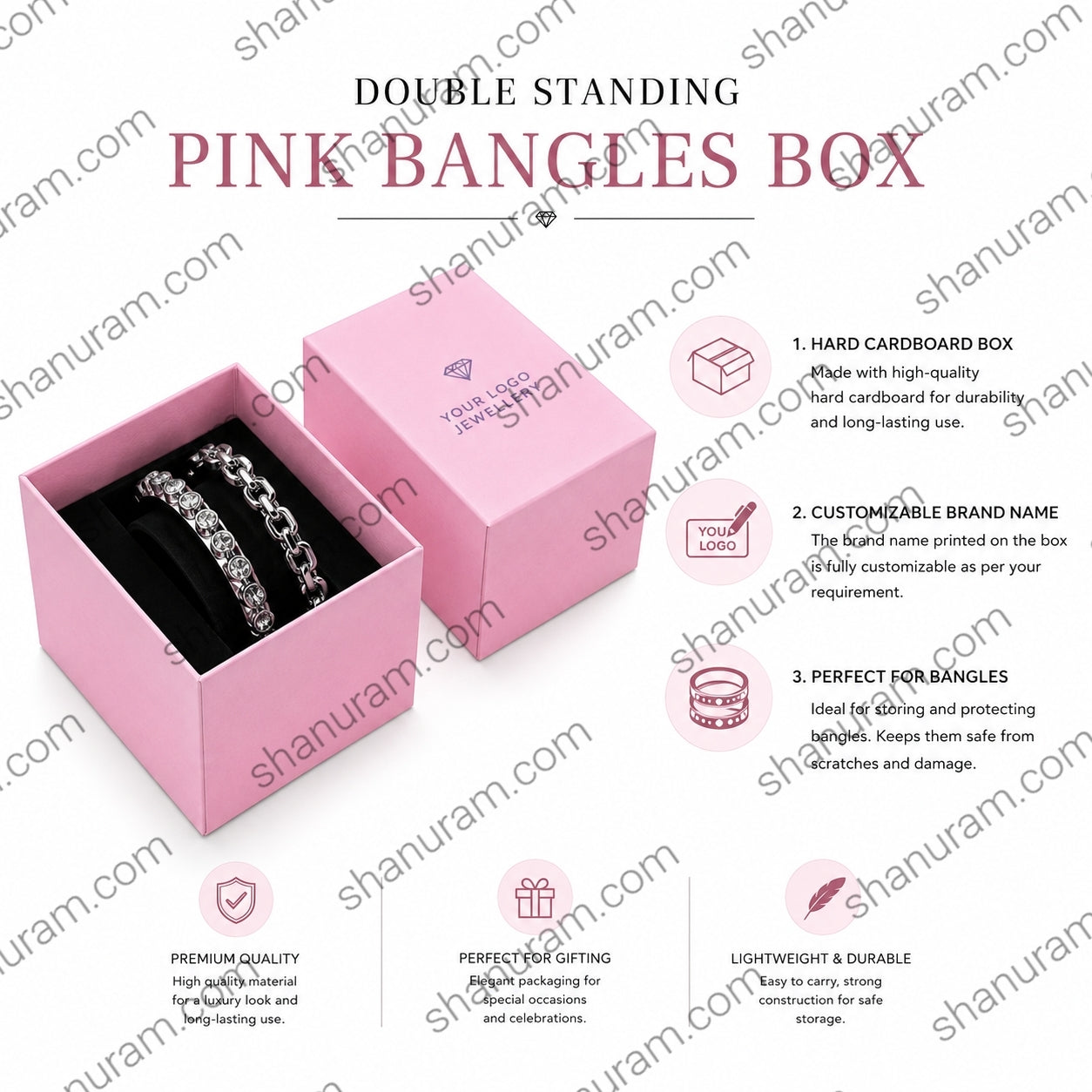 Double Standing Bangle Box – Premium Hard Cardboard Jewelry Packaging Box with Custom Logo Printing