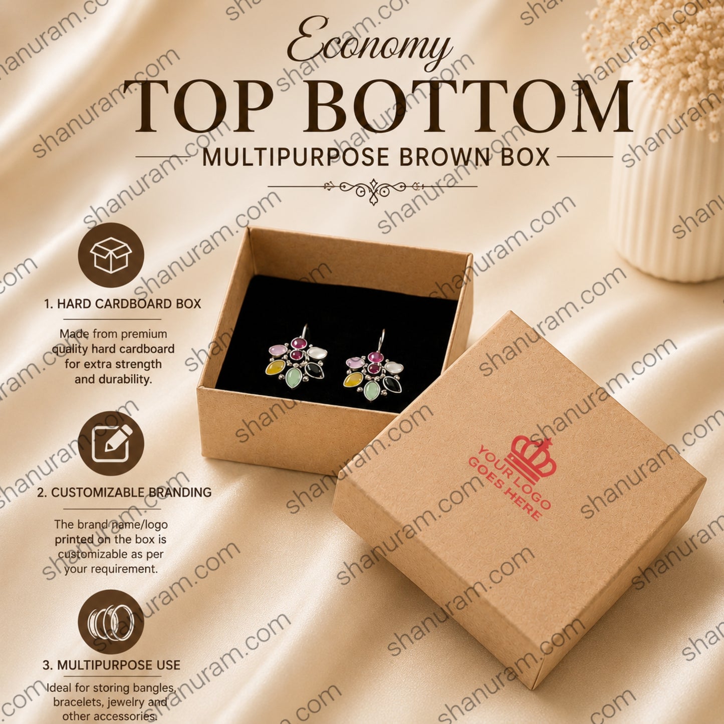 Economy Top Bottom Multipurpose Brown Box | Hard Cardboard Bangle & Jewelry Gift Box | Customizable Logo