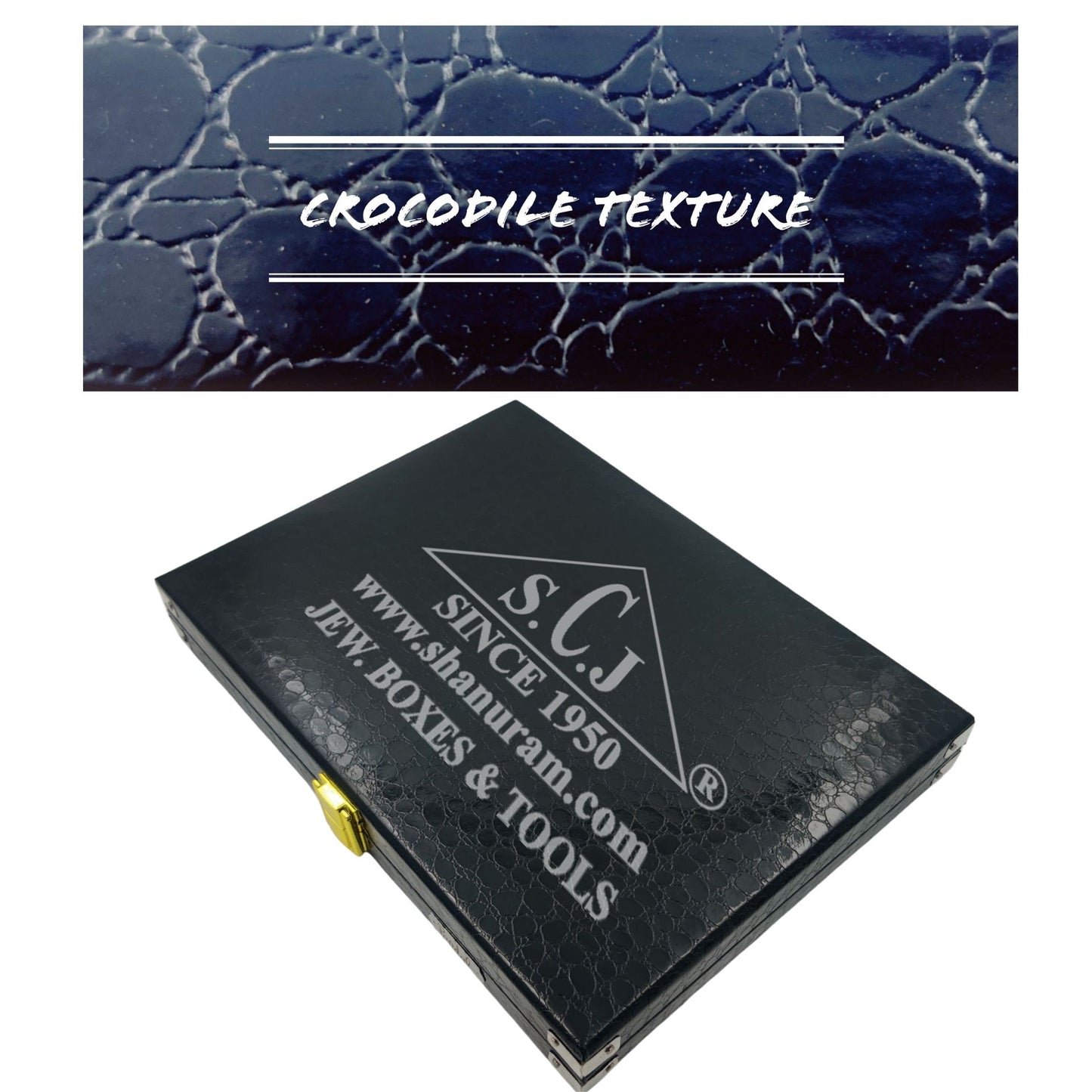 Pack of 2 Black Crocodile Pandal White Stock Box | Imported PU Leather Jewellery Stock Display Box | 11 x 8 x 1.5 Inch
