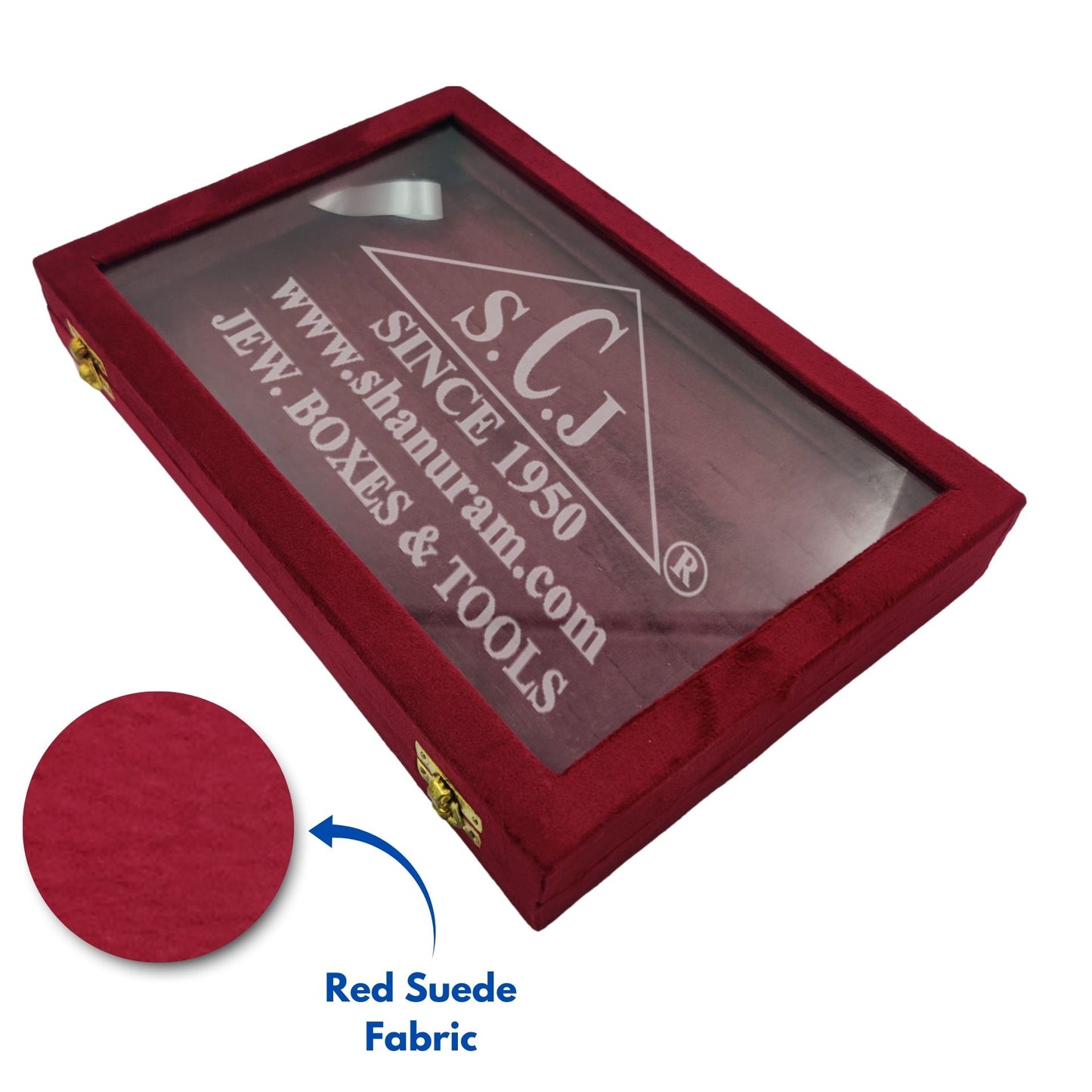Pack of 2 Red Suede Ring Stock Display Box | Luxury Jewellery Display Case with Glass Lid