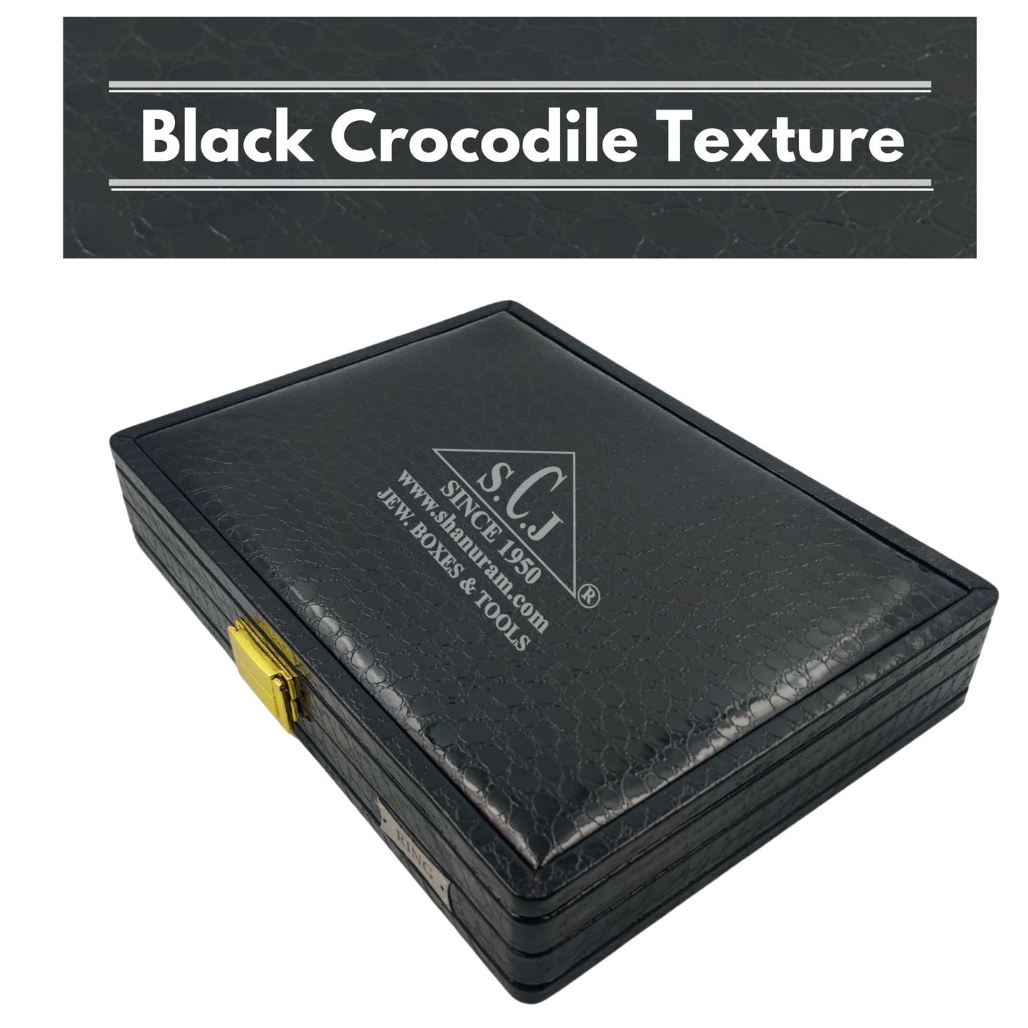 Pack of 2 Black Crocodile Ring Cream Stock Box | Premium Ring Storage & Display Box