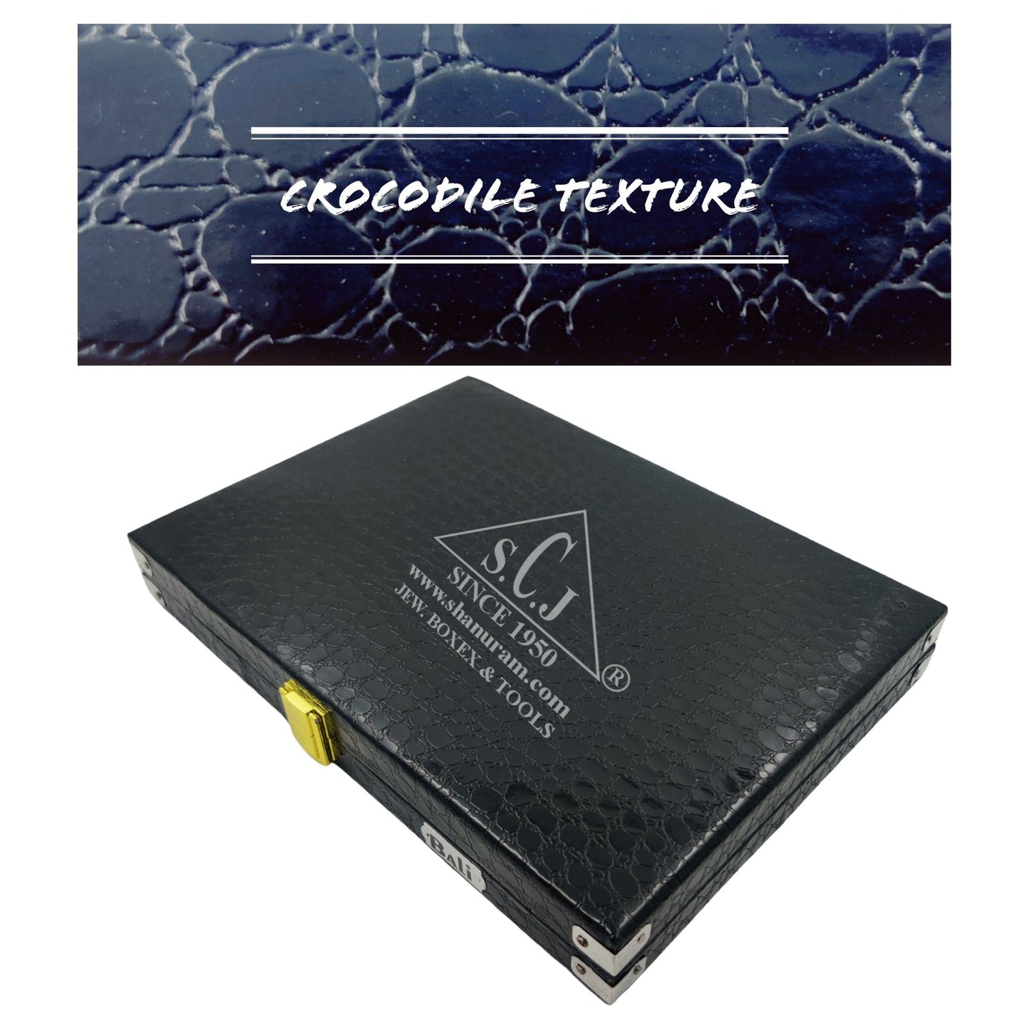 Pack of 2 Black Crocodile Bali White Stock Box | Imported PU Leather Jewellery Stock Display Box | 11 x 8 x 1.5 Inch