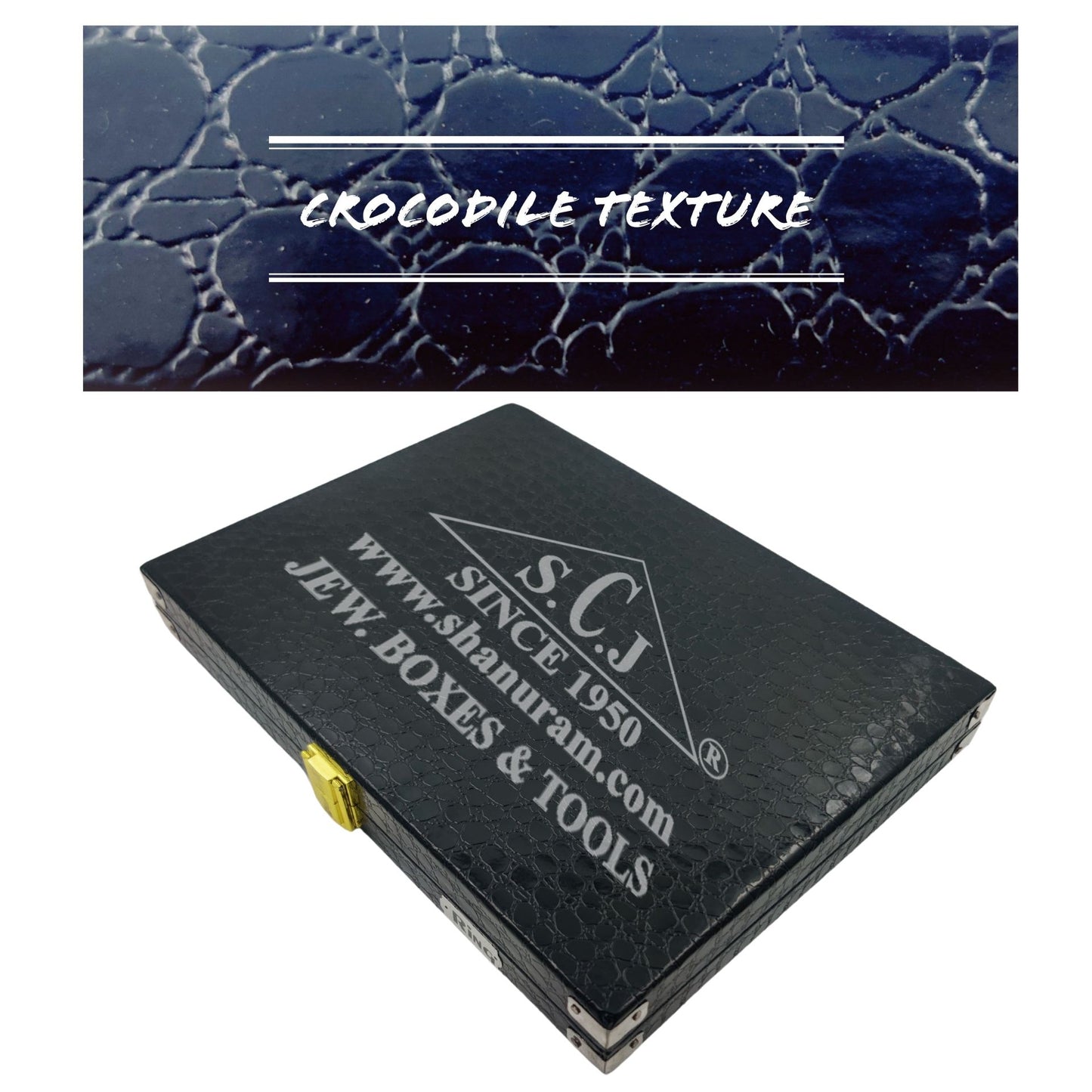 Pack of 2 Black Crocodile Ring White Stock Box 11x8x1.5 Inch | PU Leather Ring Storage Box | Jewellery Ring Display Case | Ring Organizer Box