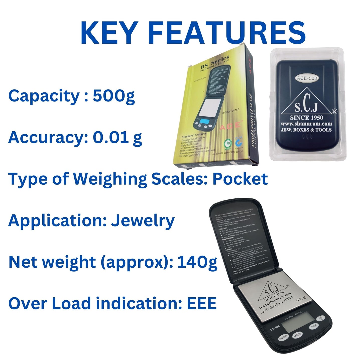 ACE DS-500 Professional Digital Weighing Scale | Pocket Scale | Jewellery Pocket Weighing Scale