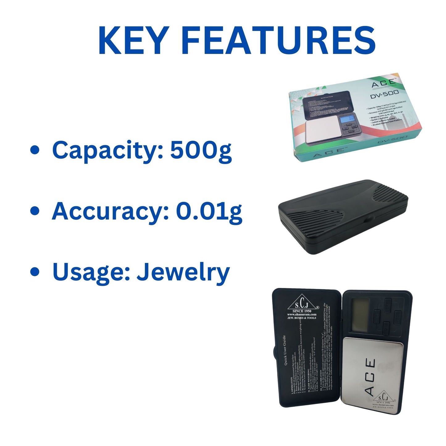 ACE DV-500 Digital Pocket Scale – 500g x 0.01g Precision for Jewelry & Gems