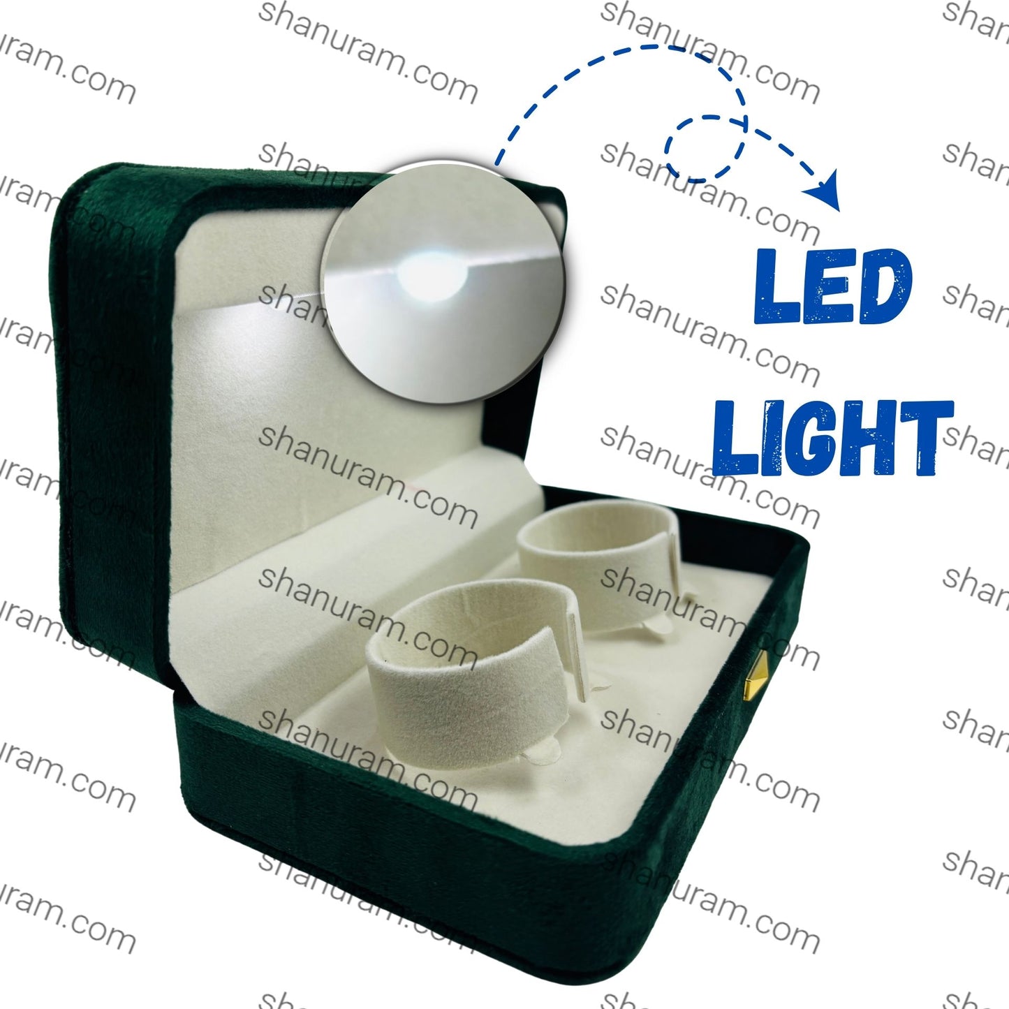 Premium Green Velvet LED Double Bangle Box with White Suede Interior