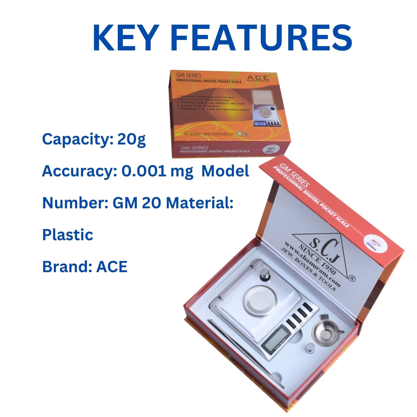 SCJ ACE GM-20 Pocket Scale – 20g x 0.001g Proffessional Digital Jewelry Weighing Scale