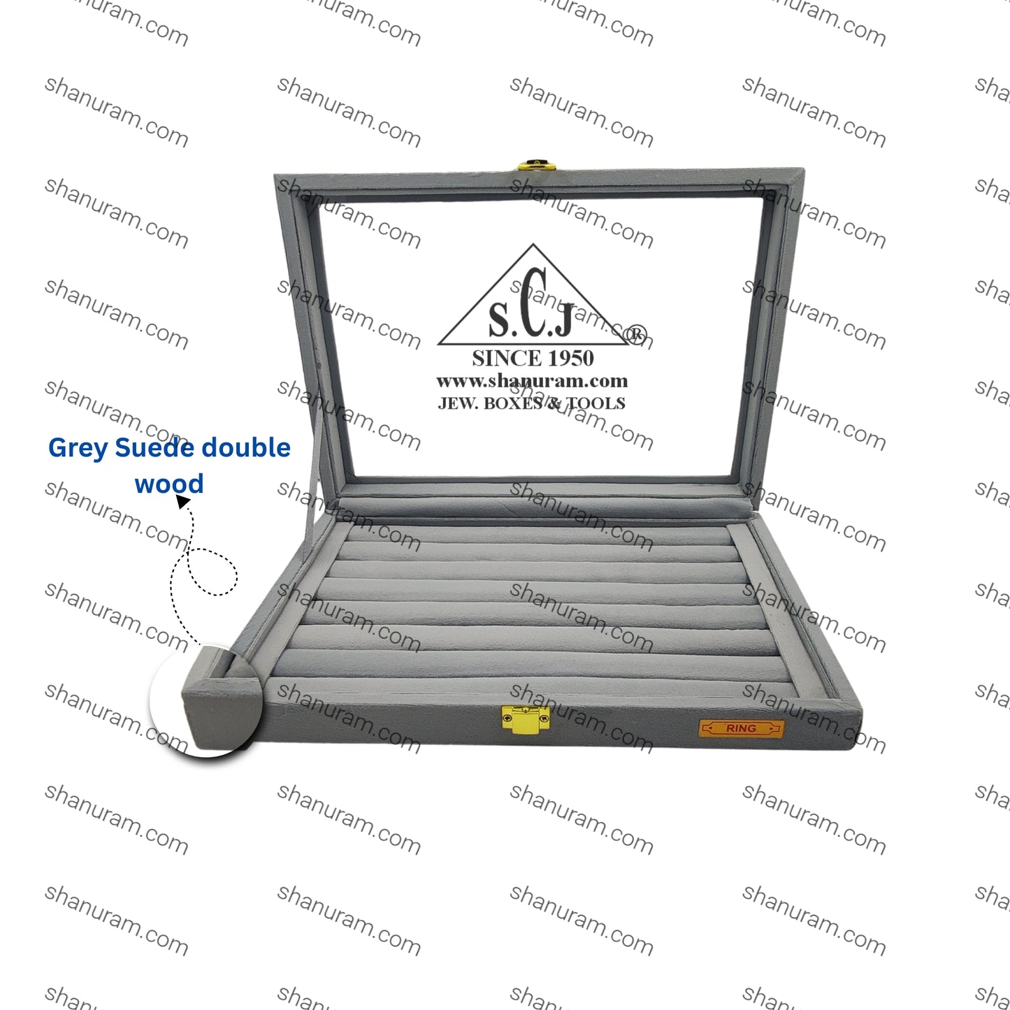 Pack of 2 – Grey Suede Fabric Ring Stock Display Boxes | Jewellery Ring Organizer Box