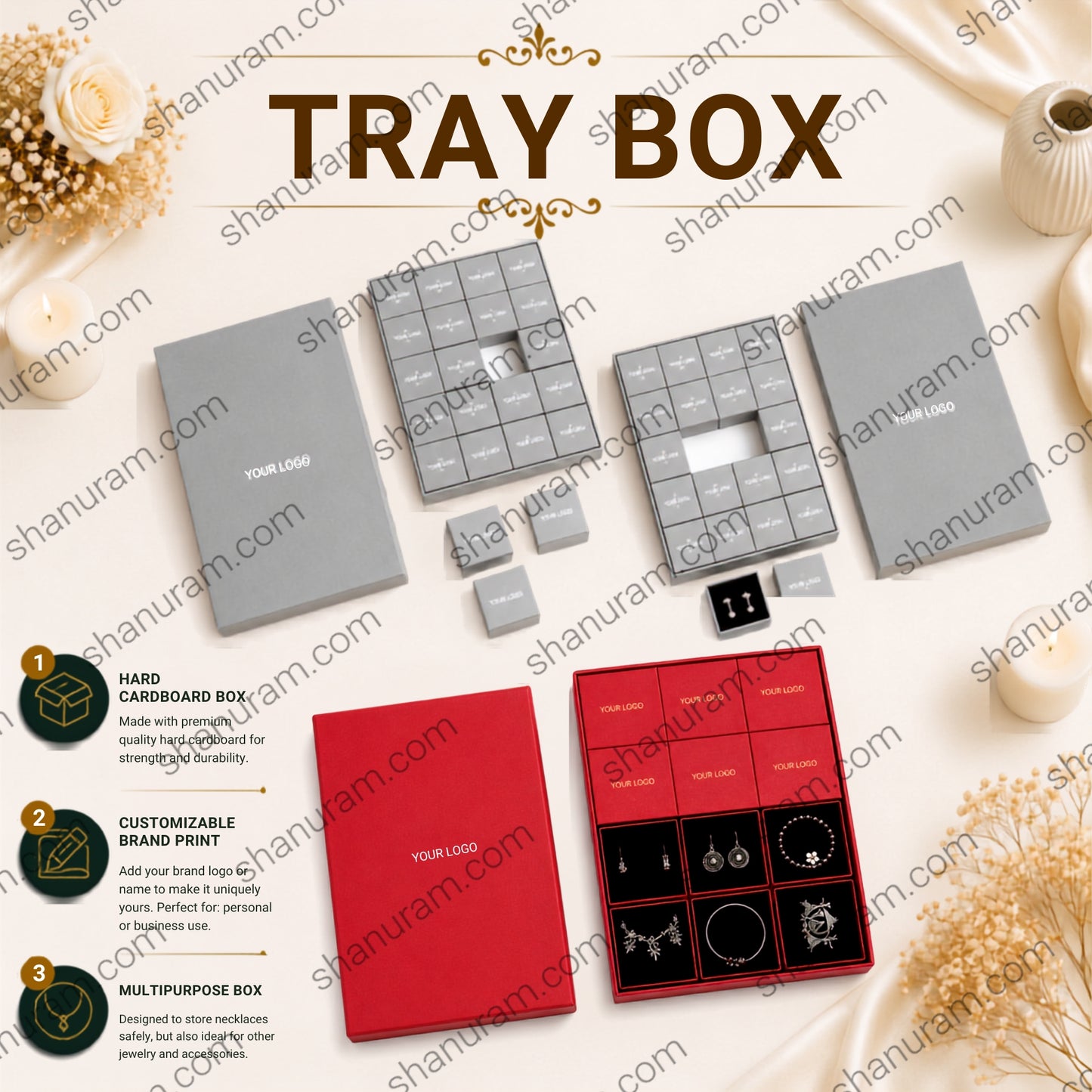 Premium Jewelry Tray Box with Custom Logo | Ring, Earring & Multipurpose Storage Display Tray | Hard Cardboard Gift Packaging