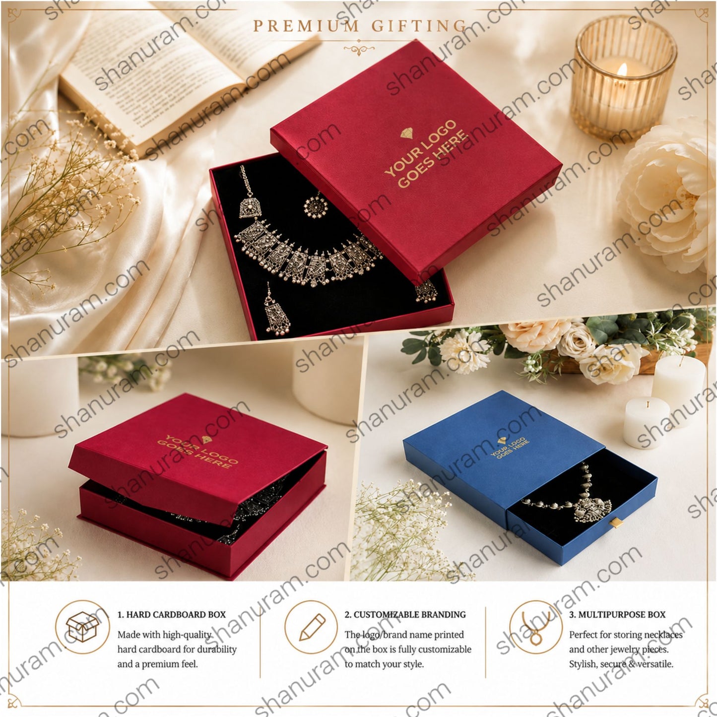 Premium Hard Cardboard Necklace Gift Box | Magnetic Flap, Top Bottom & Slider Jewellery Packaging | Custom Logo Printing