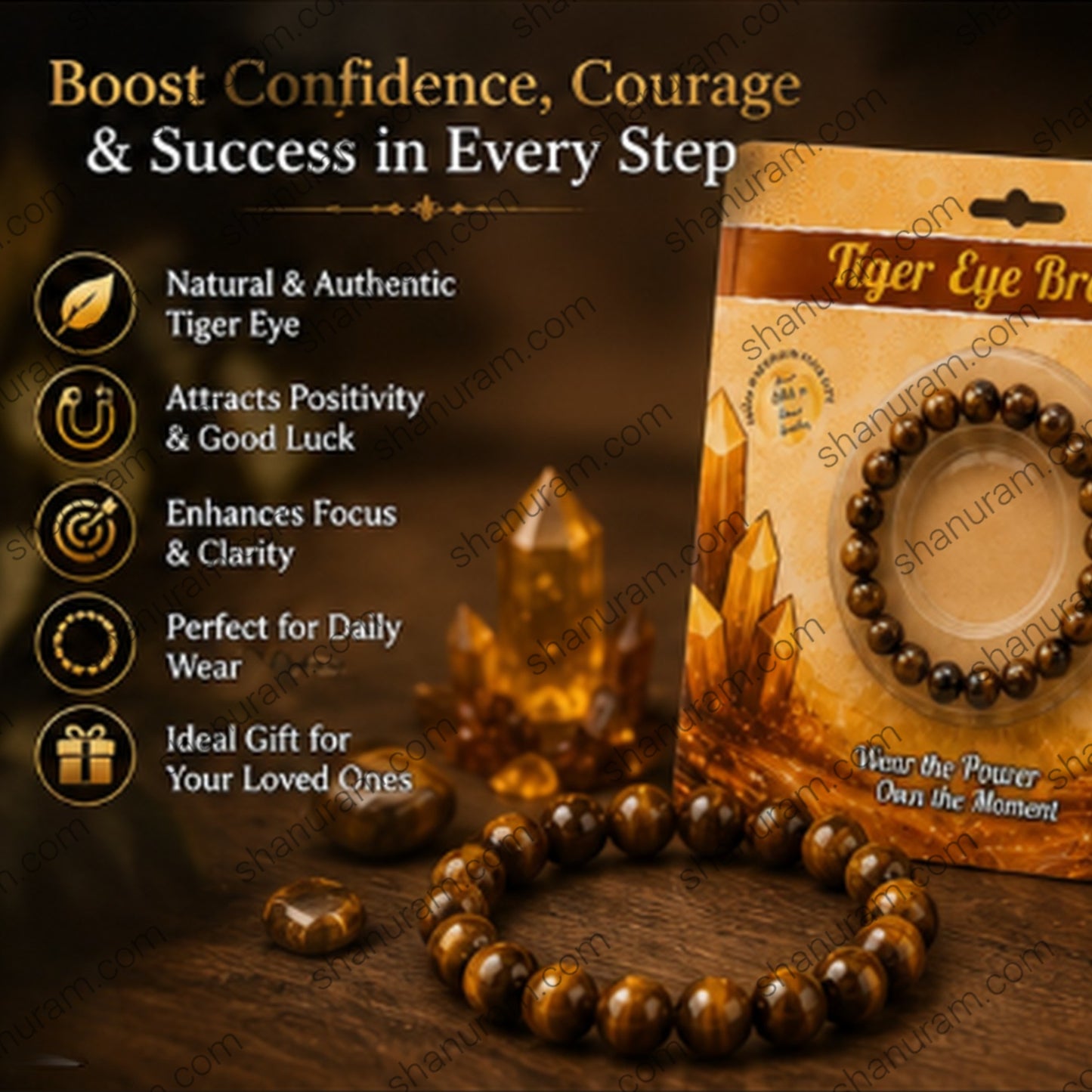 Natural Tiger Eye Bead Bracelet for Men & Women | Protection, Confidence & Positive Energy Crystal Bracelet