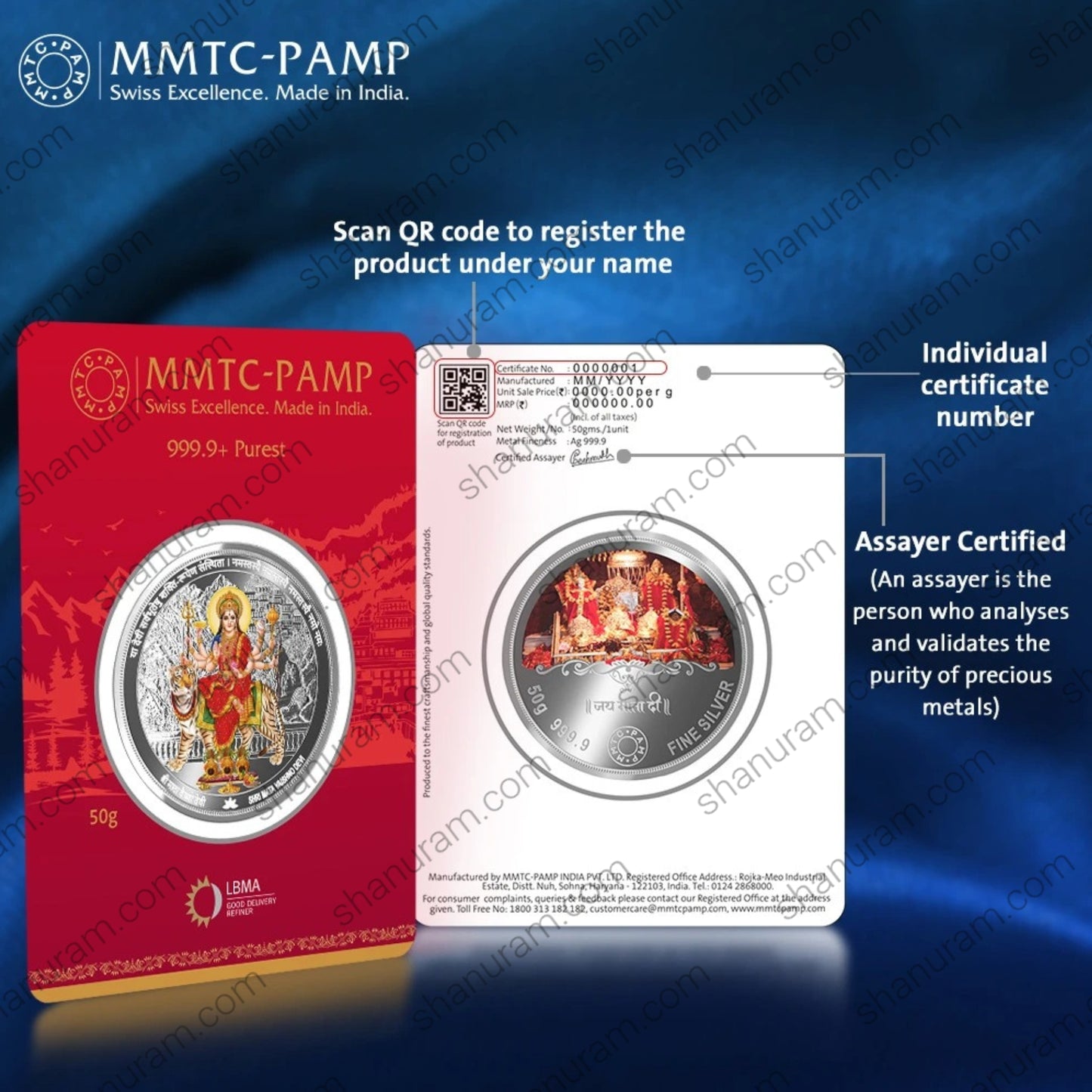 MMTC-PAMP 50 Gram 999.9+ Pure Silver Coin – Shri Mata Vaishnodevi