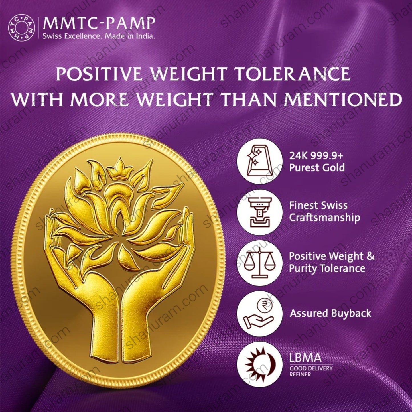 MMTC-PAMP 0.5g 24K 999.9 Pure Gold Coin – Lotus Hands Design