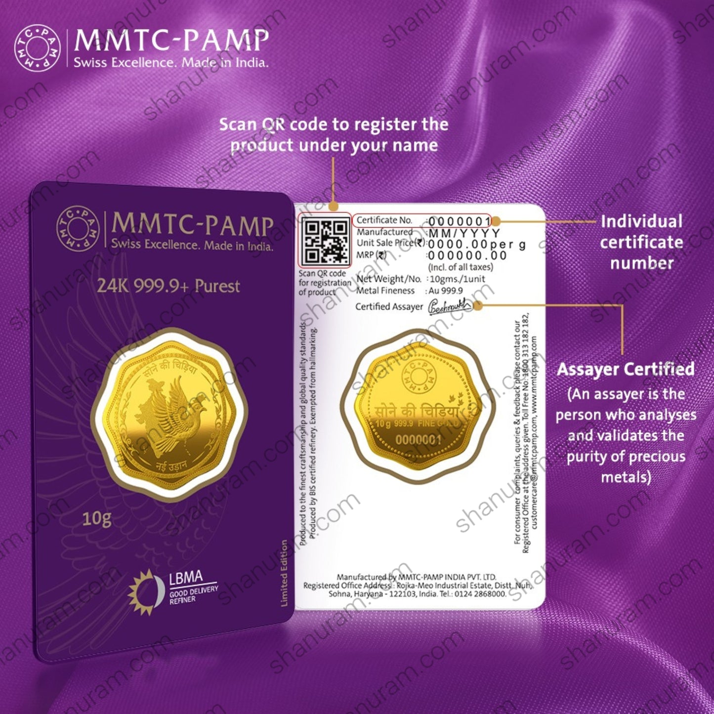 MMTC-PAMP 10g 24K 999.9+ Pure Gold Coin – Sone Ki Chidiya Design