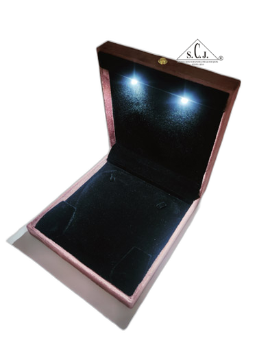 Pink Cuthley Texture Suede Fabric Small Necklace set LED Light Box