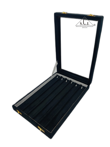 Pack of 2 Black Suede Fabric Chain Jewellery Display Stock Box with Glass Lid | Premium Chain Storage & Retail Display Box by SCJ