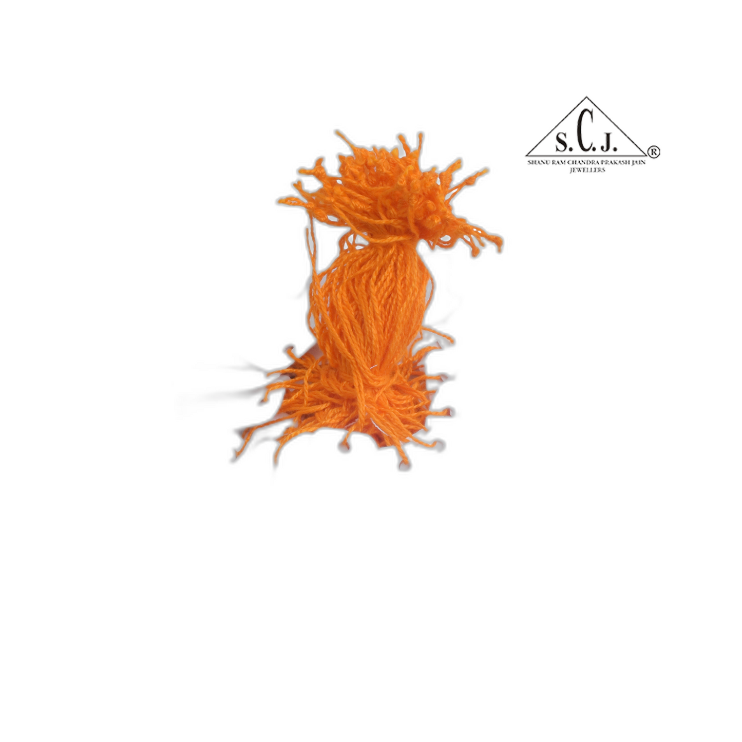A bunch of orange, knotted paper price tags with a logo in the top right corner.