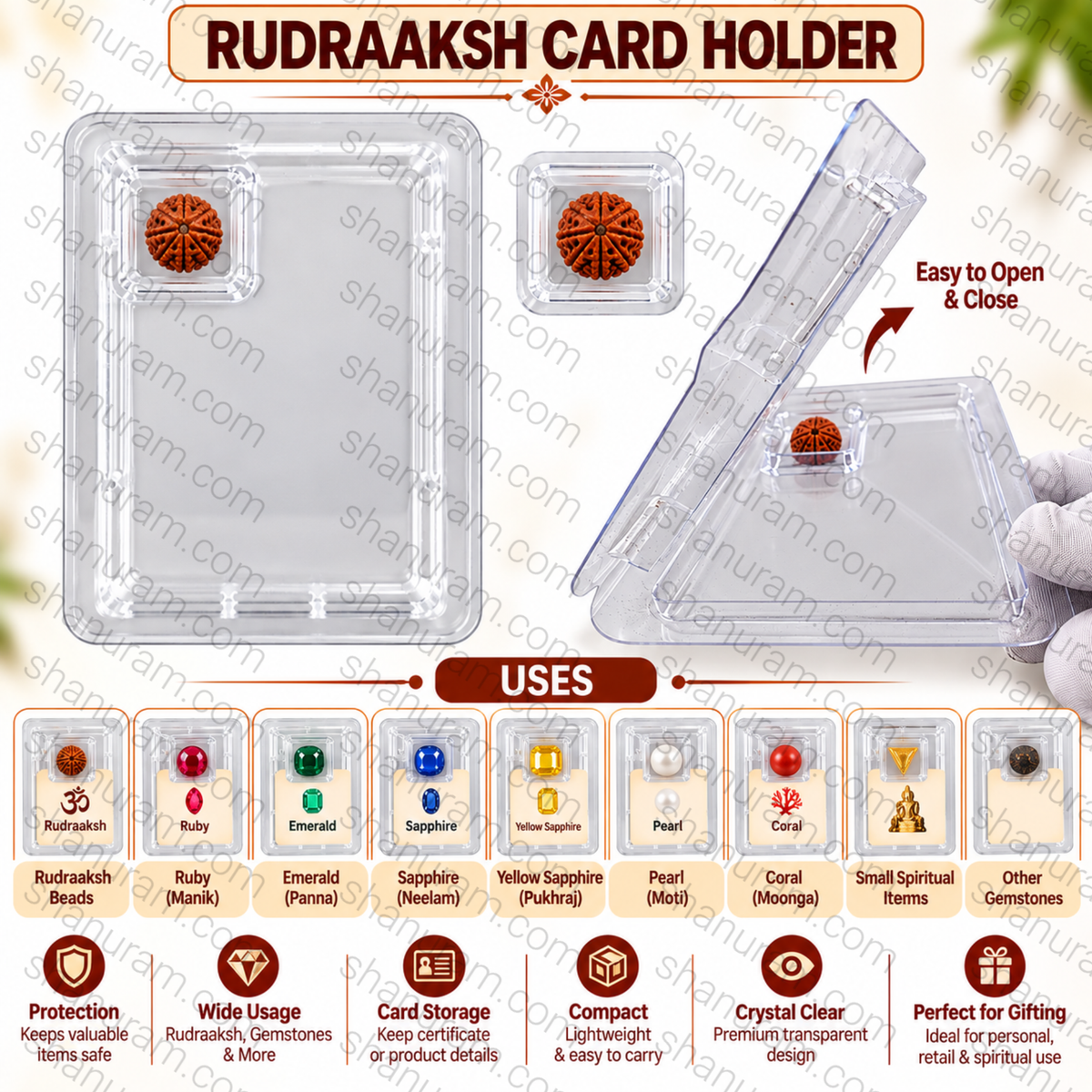 Premium Transparent Rudraksh & Gemstone Card Holder – Pack of 100 Pieces | Protective Display & Packaging Case