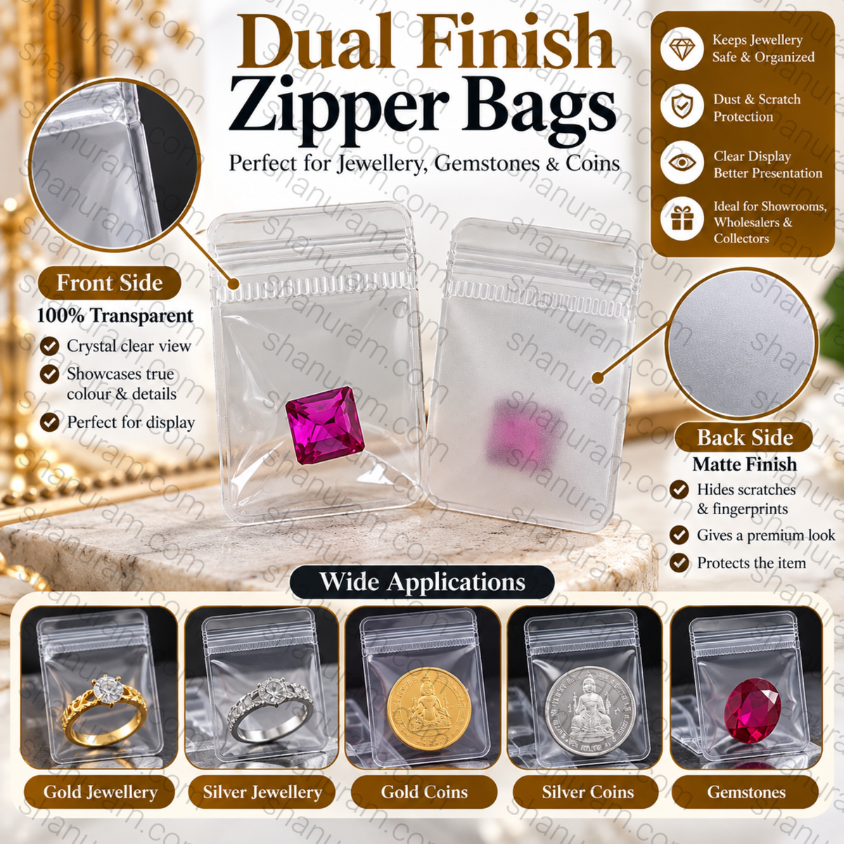Premium Transparent Zipper Pouch for Gold & Silver Coins, Gemstones