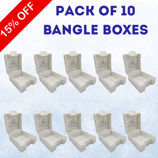 SCJ Bangle Box – Pack of 10 Off White Plastic Jewellery Boxes with White Cloth Lining