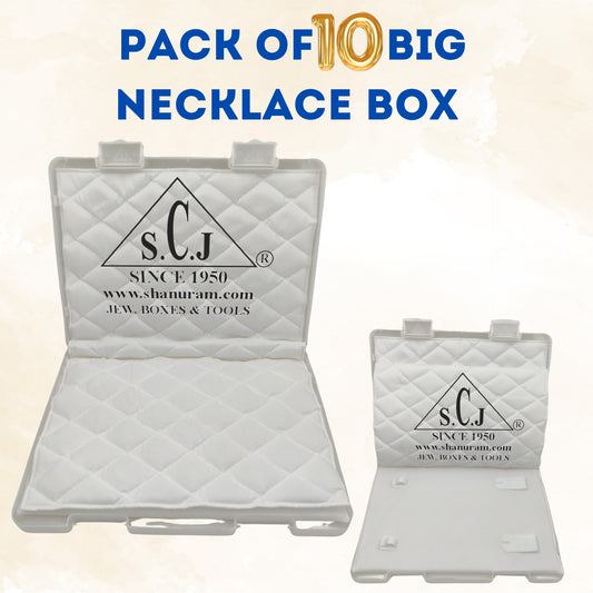 SCJ Big Necklace Box – Durable Off-White Plastic Jewelry Storage with White Cloth Lining (Pack of 10)