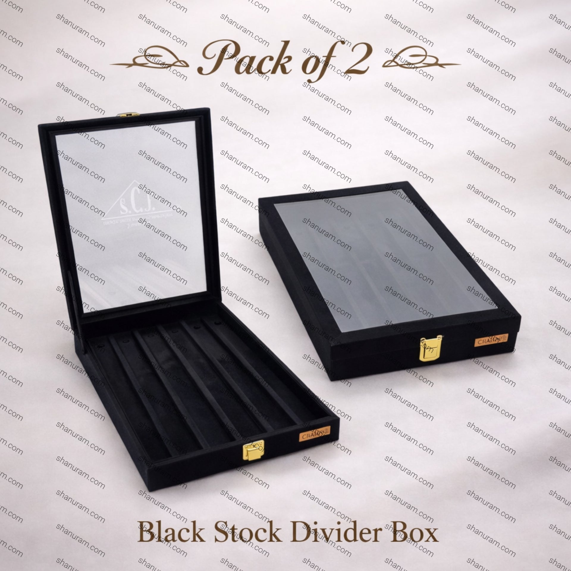 Pack of 2 Black Suede Chain Jewellery Stock Display Box with Glass Top ...
