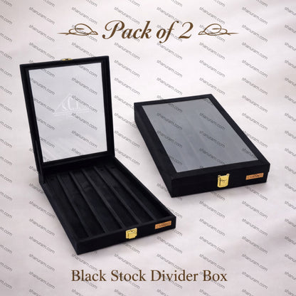 Pack of 2 Black Suede Chain Jewellery Stock Display Box with Glass Top | Premium Chain Storage Case by SCJ
