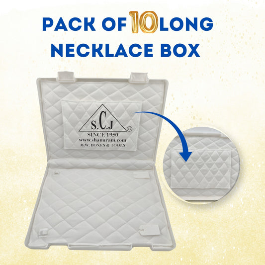SCJ Long Necklace Box with Extra Height – Off-White Plastic Jewelry Storage with White Cloth Lining & Pocket (Pack of 10)