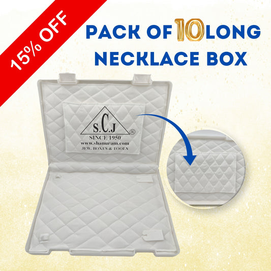 SCJ Long Necklace Box with Extra Height – Off-White Plastic Jewelry Storage with White Cloth Lining & Pocket (Pack of 10)