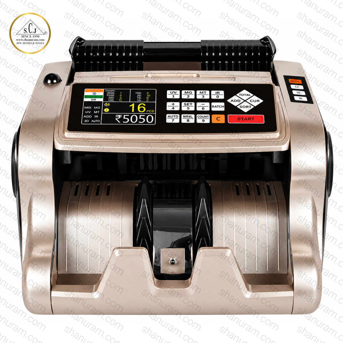 SCJ LT1500 Mix Value Currency Counting Machine with Fake Note Detection | UV, MG & IR | Heavy Duty Indian Currency Value Counter Machine with Fake Note Detection – Supports Mixed Denominations (₹10 to ₹2000)