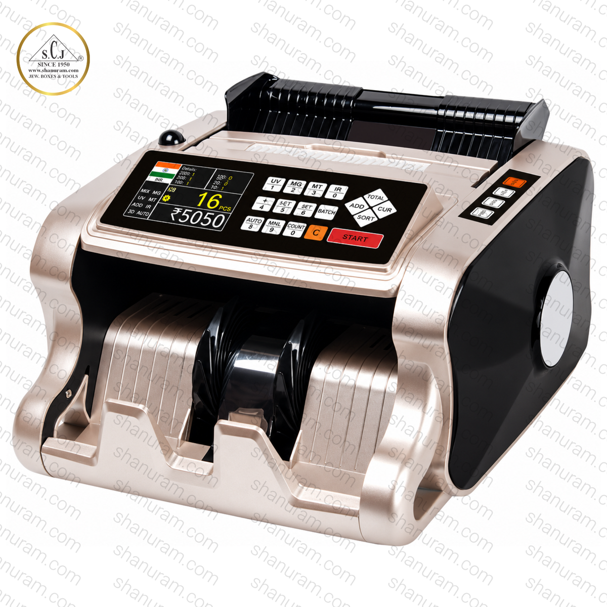 SCJ LT1500 Mix Value Currency Counting Machine with Fake Note Detection | UV, MG & IR | Heavy Duty Indian Currency Value Counter Machine with Fake Note Detection – Supports Mixed Denominations (₹10 to ₹2000)