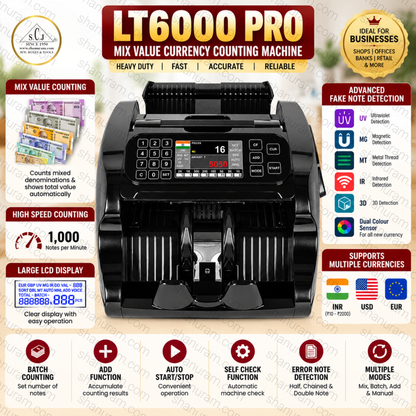 SCJ LT6000 Pro Mix Value Currency Counting Machine with Fake Note Detection | 3.5" TFT Display