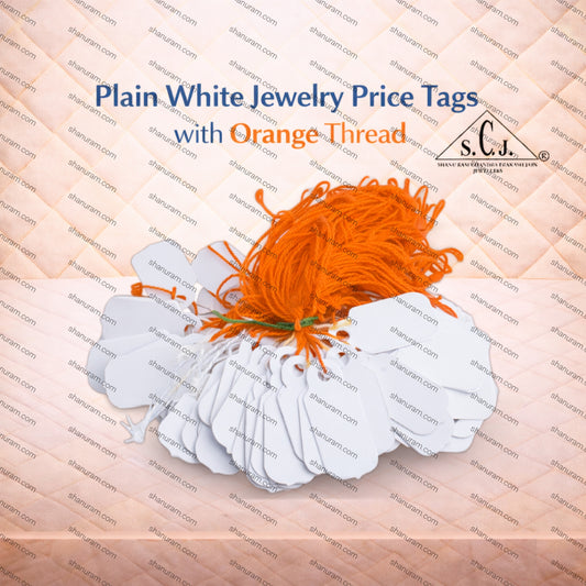 White Paper Price Tags with Thread (Pack of 10 Bunches) | Price Tag with Orange Thread