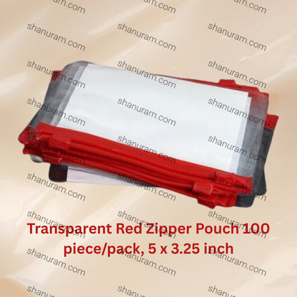 Transparent Red Zipper Pouch 100 piece/pack, 5 x 3.25 inch