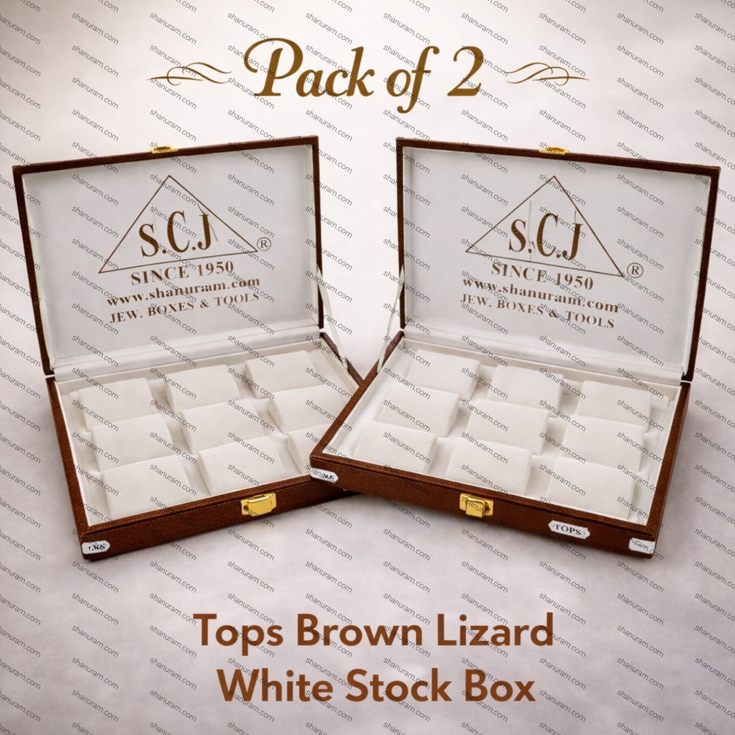 Pack of 2 Brown Lizard Tops White Stock Box | Tops & Earrings Jewelry Storage Box | 11 x 8 x 2 Inch Premium Jewelry Box