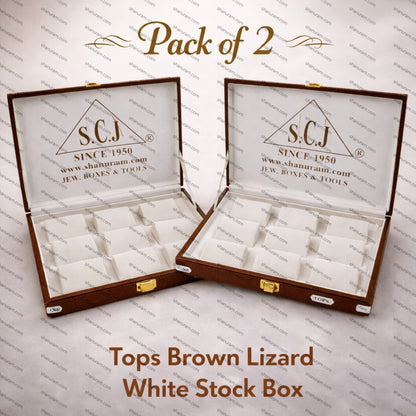 Pack of 2 Brown Lizard Tops White Stock Box | Tops & Earrings Jewelry Storage Box | 11 x 8 x 2 Inch Premium Jewelry Box