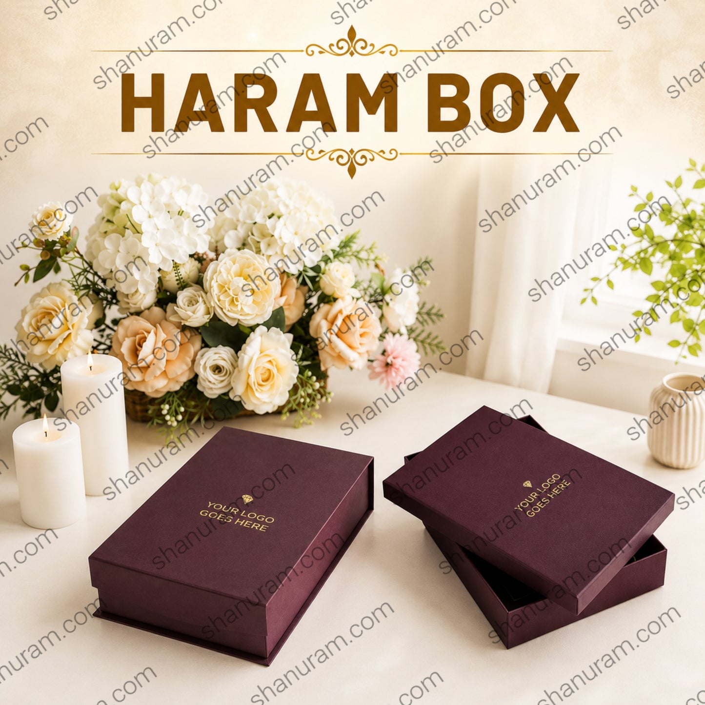 Premium Magnetic Haram Jewelry Box with Custom Logo | Hard Cardboard Gift Packaging Box | 8 x 12 x 1.5 Inches