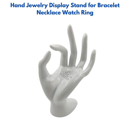 Premium Polyresin Hand Jewelry Display Stand Support Holder Tower Organizer for Bracelet Necklace Watch Ring, White