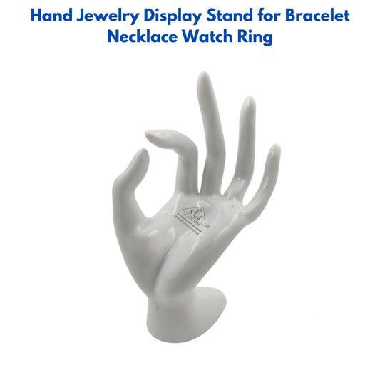 Premium Polyresin Hand Jewelry Display Stand Support Holder Tower Organizer for Bracelet Necklace Watch Ring, White