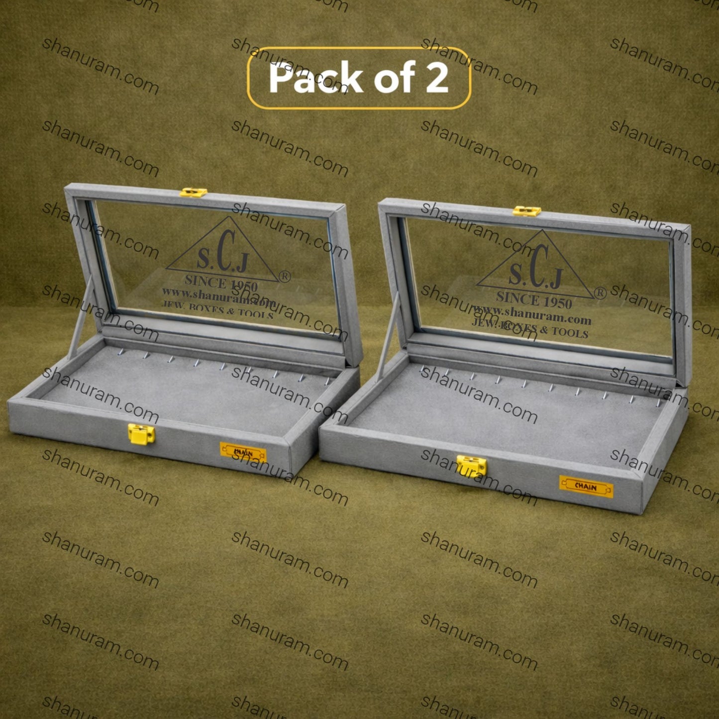 Pack of 2 – Grey Suede Chain Display Boxes | Chain Stock Display Box