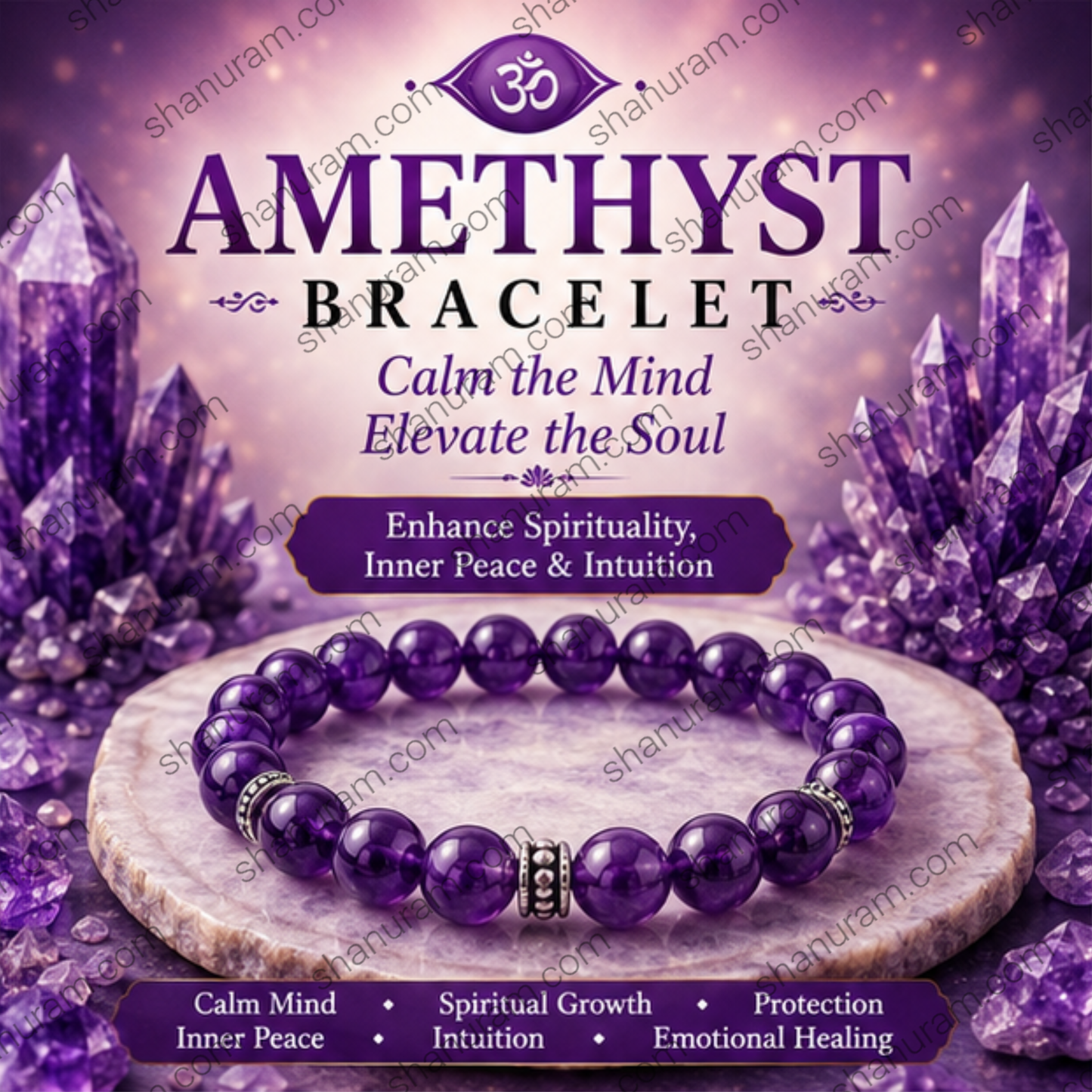 Natural Amethyst Bracelet – Purple Crystal Healing Bracelet for Peace, Intuition & Spiritual Growth