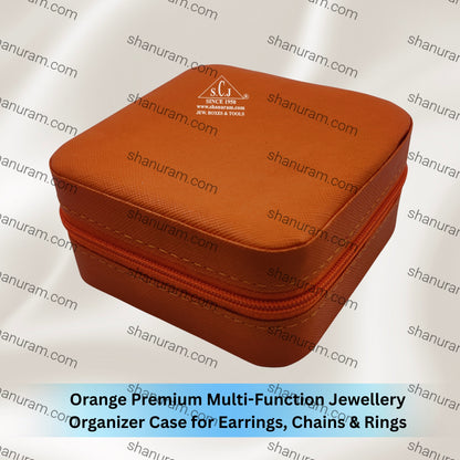 Orange Premium Multi-Function Jewellery Organizer Case for Earrings, Chains & Rings
