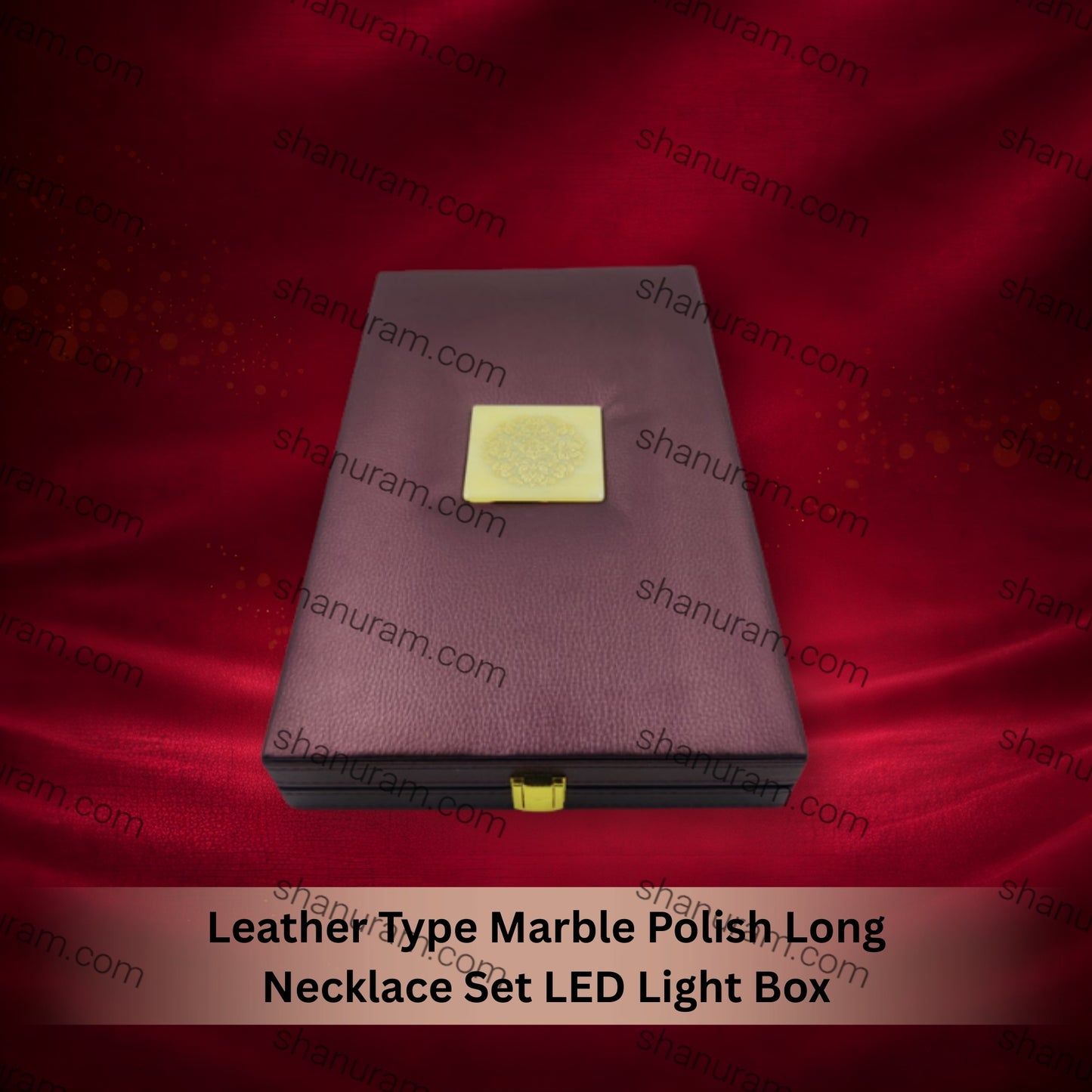 Leather Type Marble Polish Long Necklace Set LED Light Box