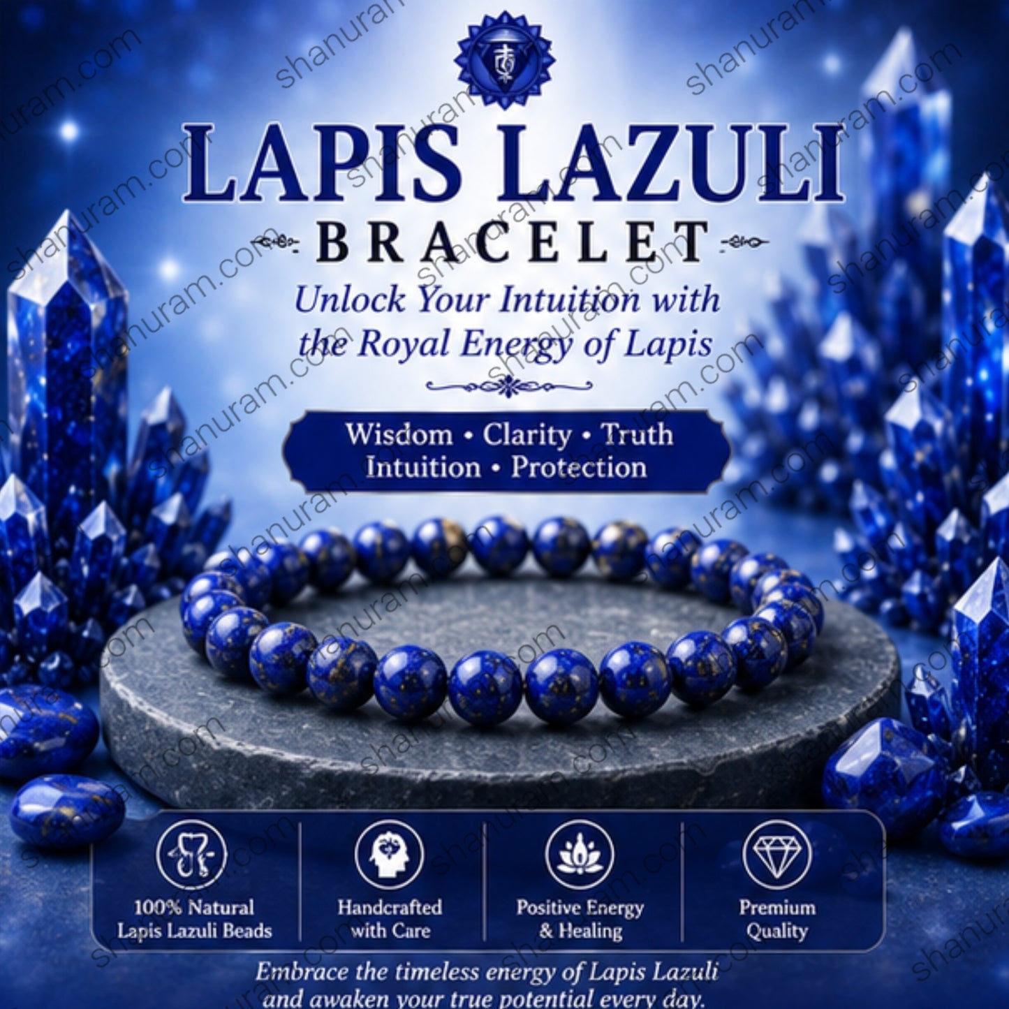 Natural Lapis Lazuli Bracelet – Wisdom, Intuition, Truth & Protection Crystal Beaded Bracelet